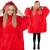 Springos oversized blanket hoodie, red with white fur inside, front and back view