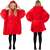 Springos oversized blanket hoodie, red with white fur inside, front and back view