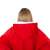 Springos oversized blanket hoodie, red with white fur inside, back view