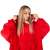 Springos oversized blanket hoodie, red with white fur inside, front view