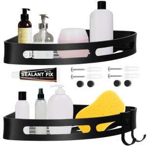 Narożne półki łazienkowe pod prysznic 19,5 cm aluminiowe loft czarne 2 szt