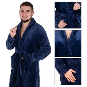 Springos marineblaue Fleece Robe XXL für Herren, Collage mit Details - Herrenbekleidung