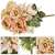 Springos decorative bouquet of peach roses with pink flowers and green leaves, collage of images