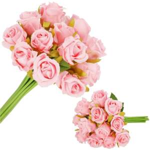 Springos decorative pink rose bouquet, artificial flowers, 12 roses, collage - Artificial Plant & Flower
