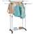 Springos clothes rack with two hanging bars and a lower shelf, with clothes and shoes on it