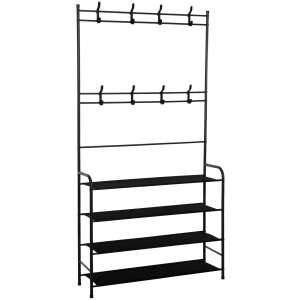 Springos black metal clothing rack with 4 shelves and 8 hooks - Furniture
