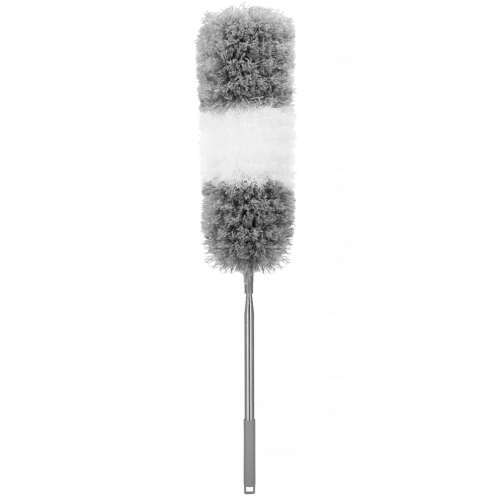 Springos telescopic duster with microfiber head, grey and white, for cleaning hard to reach places