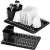 Springos dish drying rack with black tray and cutlery holder, angled view