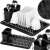 Springos dish drying rack with black tray and cutlery holder, showing plates and cups, collage