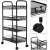 Springos 4-tier rolling storage cart with metal wire baskets, black, close-up of wheels and hooks