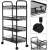 Springos 4-tier rolling storage cart with metal wire baskets, black, close-up of wheels and hooks