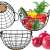 Springos black metal wire fruit basket with wooden base and handles, collage