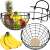 Springos black metal wire fruit basket with wooden base and handles, collage