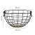 Black metal wire fruit basket with wooden base and handles, dimensions