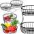 Springos 2-tier fruit basket with fruit in it, black metal, kitchen counter