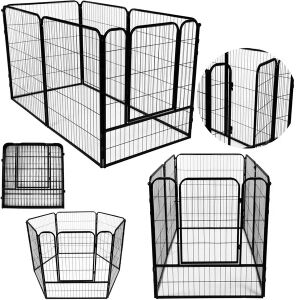 Țarc pentru animale de companie Springos din metal negru, forme configurabile - Cușcă, lădiță, colivie, accesorii