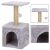 Springos 3-tier cat tree with scratching post and condo, gray and beige.