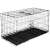 Springos foldable dog cage kennel 130 x 60 x 70 cm, black metal cage with plastic tray, side view