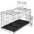 Springos foldable dog cage kennel 130 x 60 x 70 cm, black metal cage with plastic tray, side view