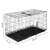 Springos foldable dog cage kennel 130 x 60 x 70 cm, black metal cage with plastic tray, side view with dimensions