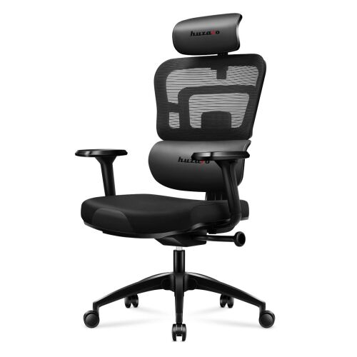 Szögletes nézet a fekete Huzaro Combat 7.0 ergonomikus gamer székről