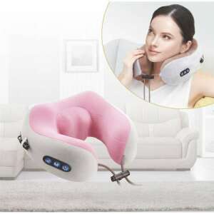 Ružová U-tvarovaná elektrická masážna poduška na krk, ideálna na zmiernenie bolesti svalov a únavy v krku, ramenách a čeľusti - Masážne vankúše