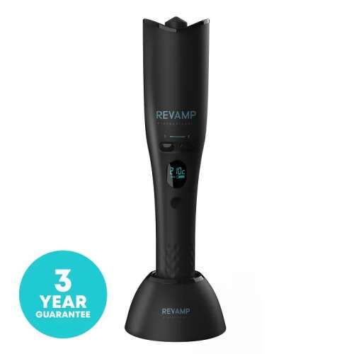 Revamp Progloss Cordless Automatic Hair Curler, black, with digital display and charging stand