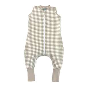 Sac de dormitor pentru bebeluși MOLIS&CO cu carouri bej și albe, cu fermoar și șosete detașabile - Saci de dormit pentru copii