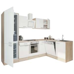 Yorki 280 sarok konyhabútor sütővel és fagyasztós hűtővel, fehér és sonoma tölgy kivitelben - Leziter