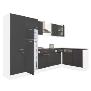 Yorki 340 sarok konyhabútor beépített felülfagyasztós hűtővel, antracit és fehér - Leziter