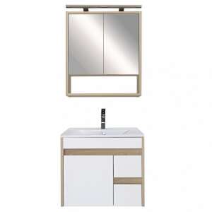 Luna 60 komplett fürdőszoba bútor szett mosdóval és tükrös szekrénnyel, sonoma tölgy és fehér kivitel - Fürdőszoba bútor szett