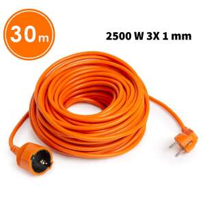 30 metrový oranžový predlžovací kábel so zástrčkou CEE 7/7 a zásuvkou CEE 7/4, 2500W, 3x1mm - Lampy&osvetlenie