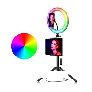 RGB LED Selfie Gyűrűs Lámpa Állvánnyal, 33cm, MJ33 - LED körfény & körlámpa