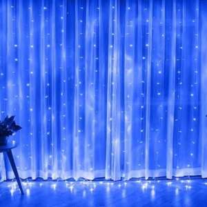 Kék LED függöny fények, karácsonyi fények, tündérfények, ablakfények, otthoni dekoráció, 205x155 cm, 150 cm kábel - Nonbrand Fényfüzér