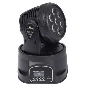 Flash LED Mini Moving Head 7x10W RGBW Party Light, black, front view - Decorative Lamp
