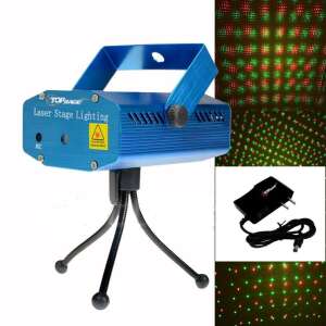 Laser light show projector with multiple light patterns, red and green laser lights, blue housing, tripod stand, power adapter, perfect for parties and events - Outdoor Christmas decoration