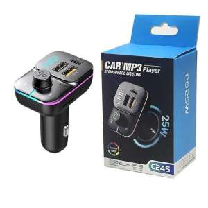 C245 Wireless Car MP3 Player and Charger PD25W, Bluetooth FM Transmitter with Dual USB Ports, Hands-free Calling, and Ambient Light - Transmitter