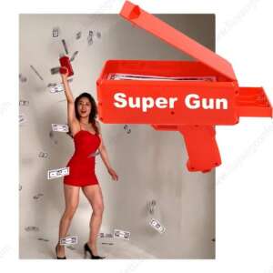 Money gun – red electric money gun with 100 toy banknotes 109271413 - Party Decoration