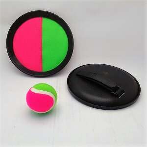 Catch ball game set with two velcro catchers and one ball, pink and green, outdoor fun for kids and adults - Plastic Ball Set