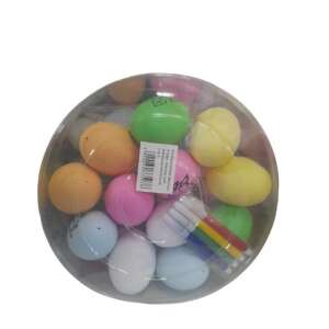 Set of 12 colorful styrofoam eggs in a round plastic container with 4 markers for decorating, perfect for Easter crafts - Easter decoration