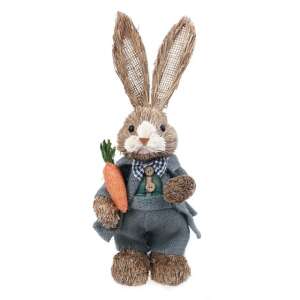 Straw Easter bunny decoration with carrot in hand, 35cm - Easter decoration