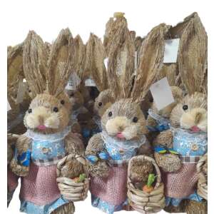 Szalmalány Easter Bunny with Butterfly and Basket, 35cm - Easter decoration