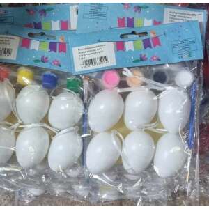 Set of 6 white plastic eggs for painting with watercolors, includes 4 colors of paint - Easter decoration