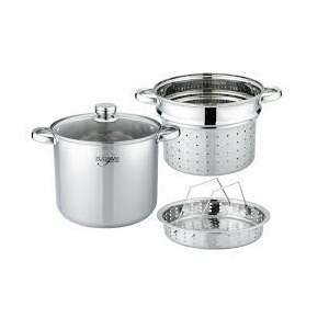 Platinum Collection 8 liter stainless steel stock pot with steamer insert, lid and strainer - Kitchen Tool Set