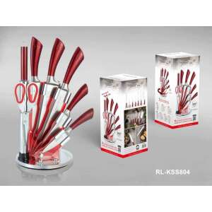 Royalty Line 8 piece professional knife set with rotating stand, red, RL-KSS804 - Knife