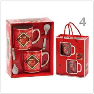 Szív alakú bögre szett kanalakkal ajándékdobozban, Valentin-napi ajándék pároknak - Ajándék ötlet Valentin-napra