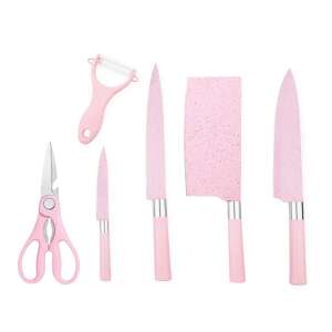 Pink 6 piece stainless steel knife set with peeler, kitchen knives, cooking knives, chef knives, paring knives, kitchen shears - Kitchen Knife