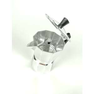 Espressor de aragaz din aluminiu argintiu cu mâner și capac negru, 3 căni - Aparat de cafea cu gura de scurgere