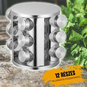 Zurrichberg 12-piece rotating spice rack with glass jars, stainless steel, kitchen organization - Spice Rack