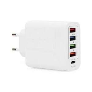 Biely adaptér na rýchle nabíjanie 48W 4 USB + 18W PD Typ C Vstup - Počítače a doplnky